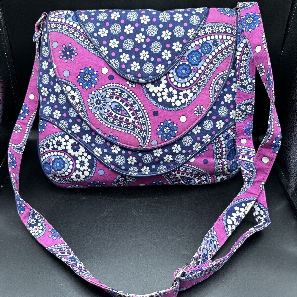 Vera Bradley Boysenberry - Crossbody Shoulder Bag / Purse. Purple / Navy / Pink